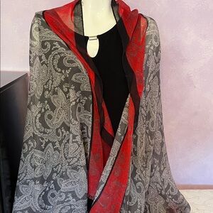 Elegant Red and Gray Paisley Scarf
